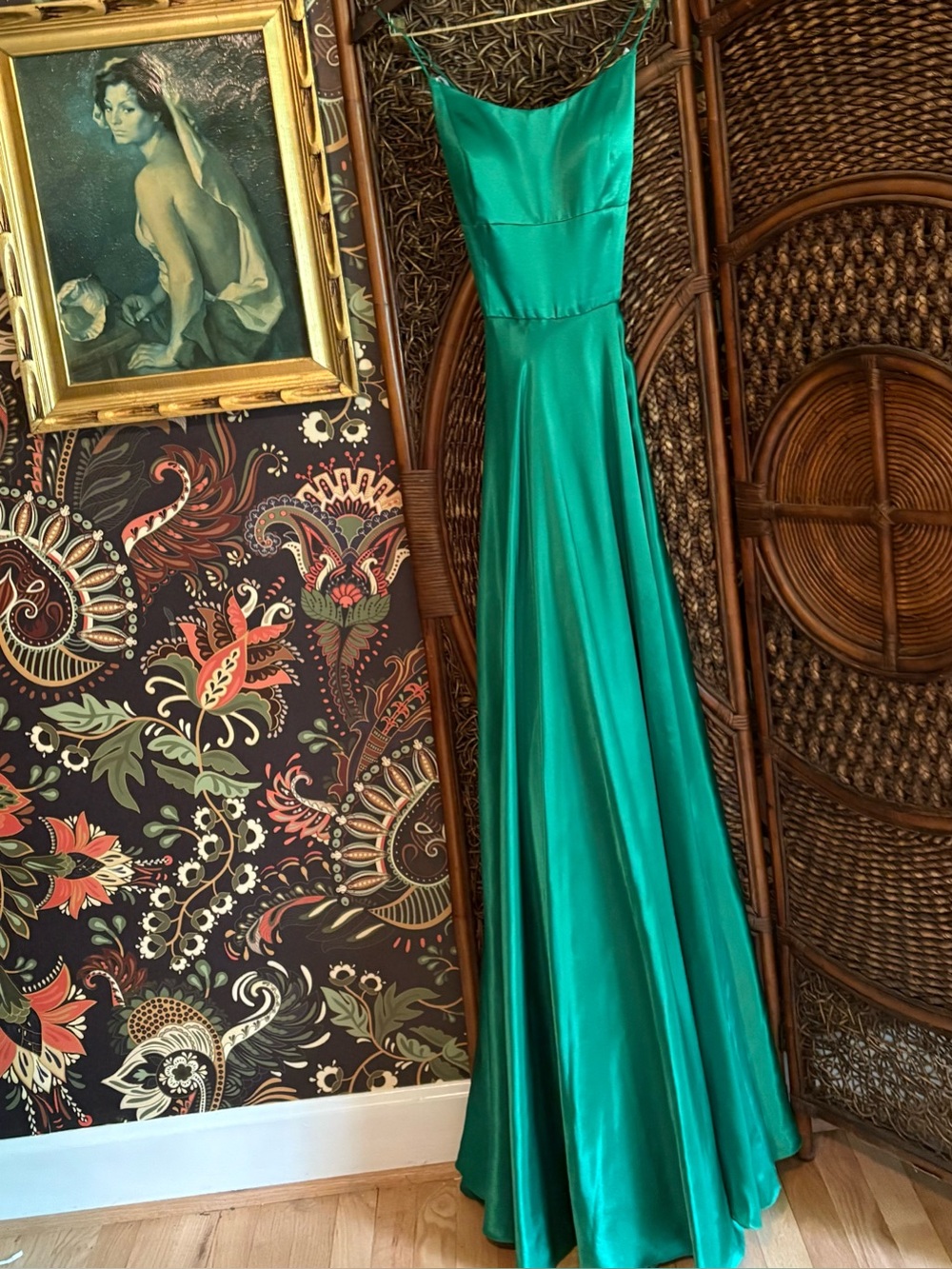 Sherri Hill Emerald Green Satin Evening Gown - Sleeveless A-Line Dress size 8